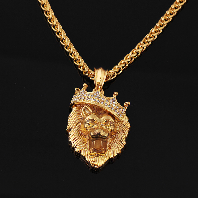 Europe and the United States selling diamond crown lion hip-hop luminous necklaces men Unisex gold-plated hiphop luminous Pendant — foto 6