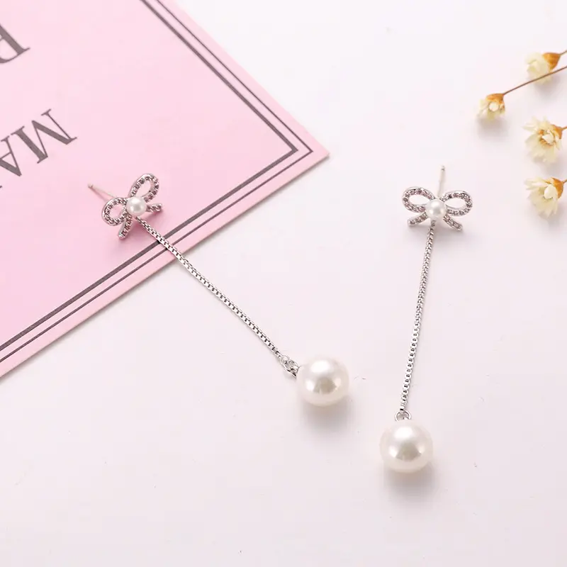 Sterling Silver Needle Bow Earrings Long Pendant