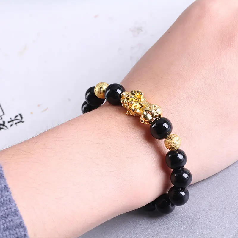 Obsidian 18K Gold Bracelet six brave words