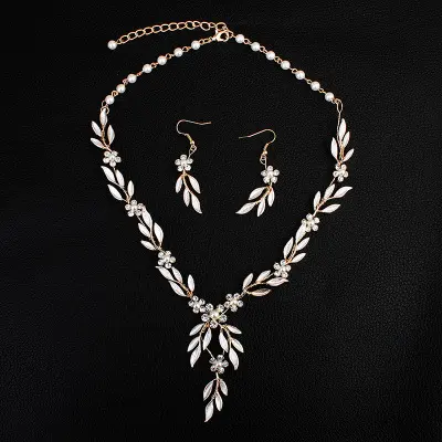 Earrings Necklace Bridal Jewelry Three-piece Alloy Plating Bride Set
