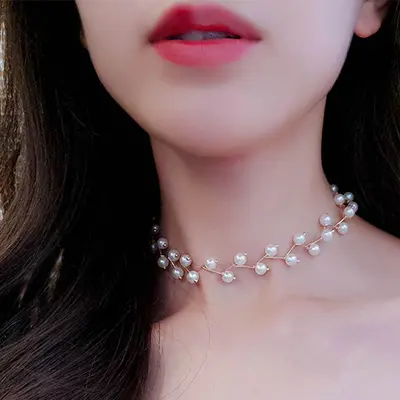 Pearl clavicle chain neck strap simple short