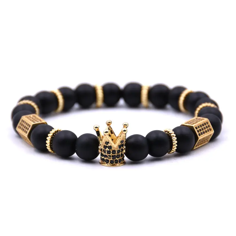 Natural stone micro crown inlaid copper bracelet