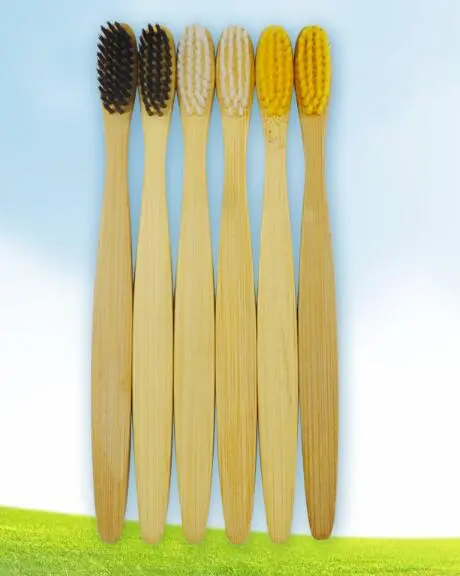 Toothbrush wooden bamboo charcoal toothbrush soft brush bamboo wooden handle bamboo toothbrush can customize the LOGO Yellow - Shop at LoveMi