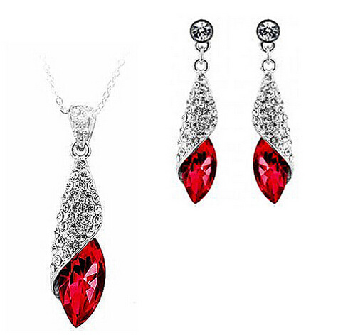 Earring necklace set (Rose red)