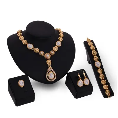 Fashion Popular Jewelry Four-piece Necklace Earrings Exaggerated Set Party