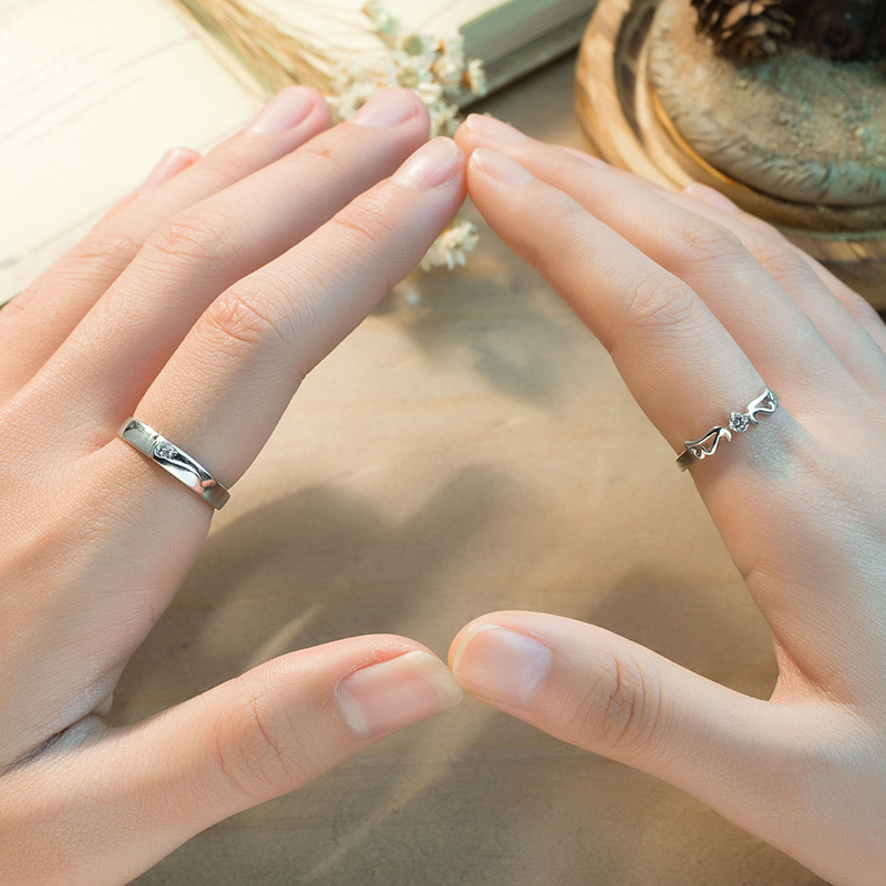 925 sterling silver couple adjustable ring Korean version of popular wings fashion pair sterling silver Valentine's Day gift
