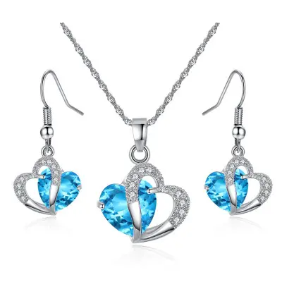 Amethyst Zircon Heart Necklace Earrings Set Christmas Gifts