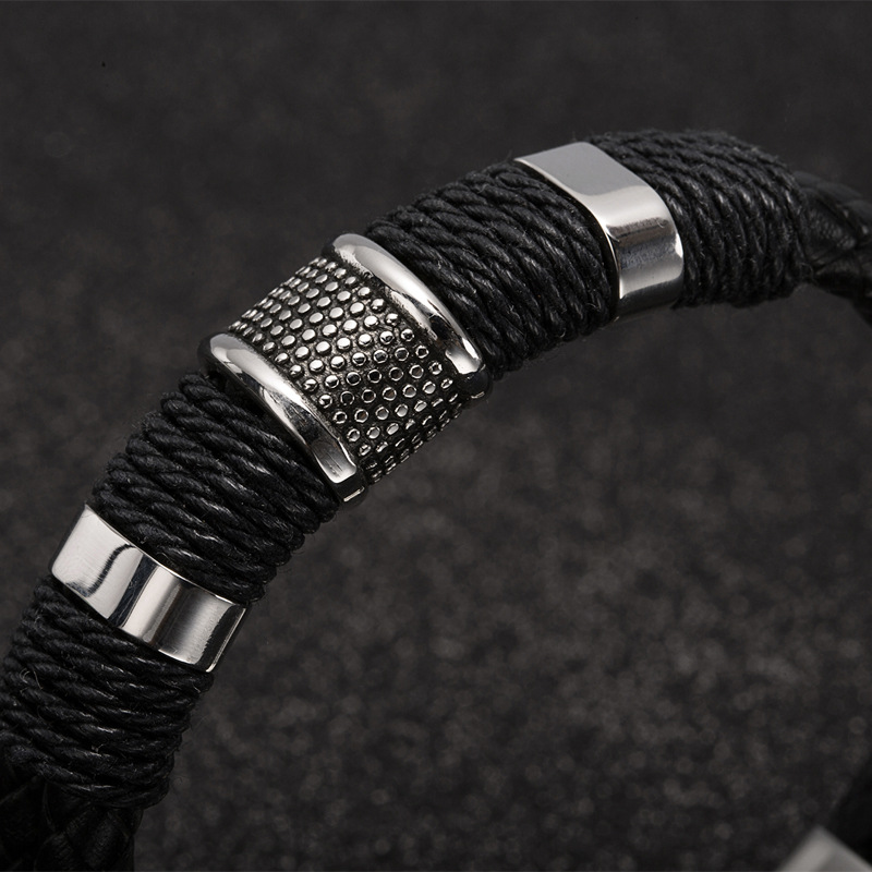 Men's Layered Leather Woven Bracelet