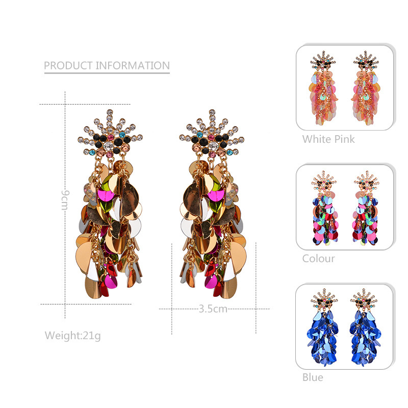 European and American popular high-end ear jewelry Big luxury double sequin tassel earrings female temperament wild full diamond earrings
