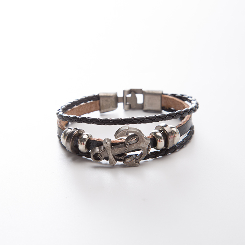 European and American punk hand-woven leather bracelet anchor bracelet men's bracelet