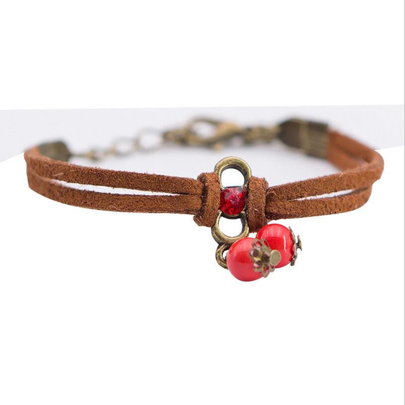 Fashion jewelry sweet red water droplets small cherry bracelet jewelry female Korean leather rope multi-layer crystal bracelet female jewelry