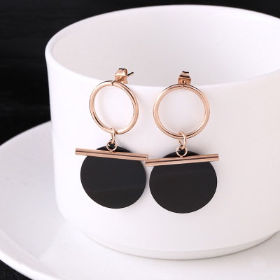 Popular titanium steel two-tone rose gold earrings Women's non-fading earrings jewelry