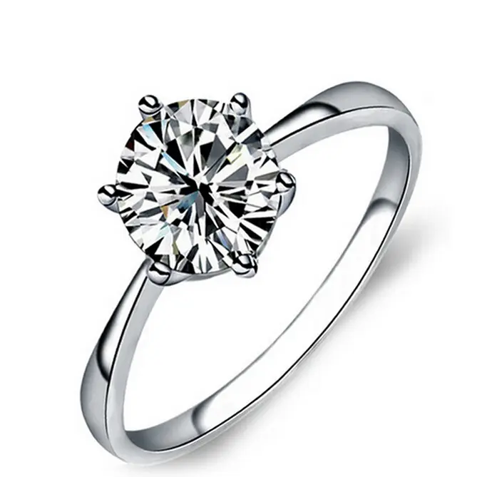 Plated 925 Silver Six-Prong Zirconia Ring High-Diamond