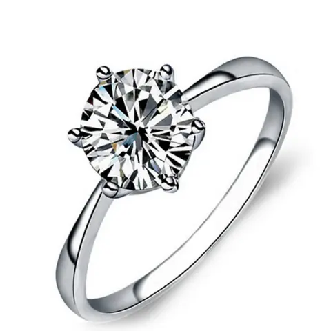 Plated 925 Silver Six-Prong Zirconia Ring High-Diamond Wedding Couple