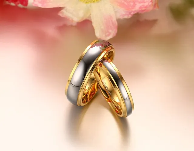Tungsten steel couple gold ring Europe and the United States wind engagement ring fashion ring Female - Shop at LoveMi