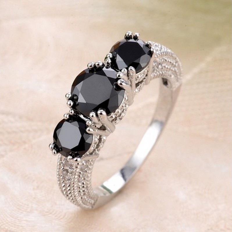 European and American ring engagement ring inlaid zircon ring jewelry Black - Shop at LoveMi