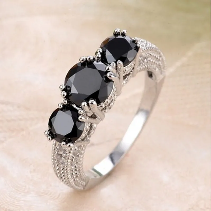 European and American ring engagement ring inlaid zircon ring jewelry - Black