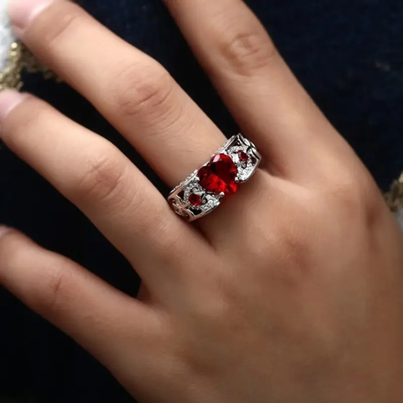 Princess Ring Heart-shaped Ruby Engagement