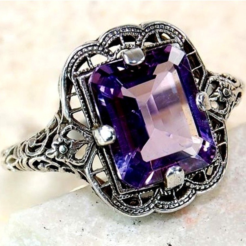 Hot new plated plated 925 silver diamond sapphire ring European and American engagement ring Purple - Shop at LoveMi