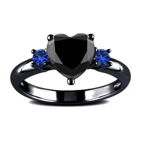 New Love Shaped Ring Plated 925 Silver Black Gold