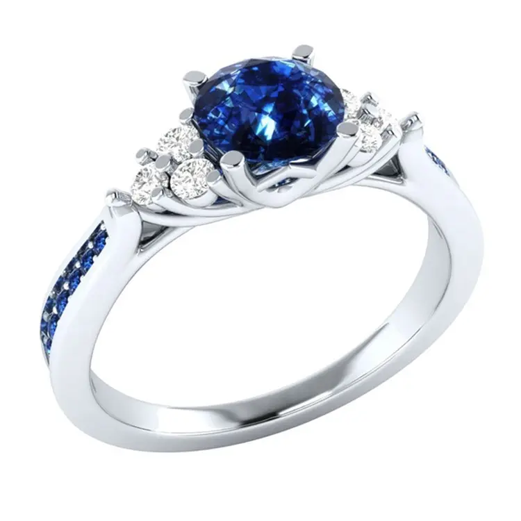 New inlaid sapphire zircon ring European