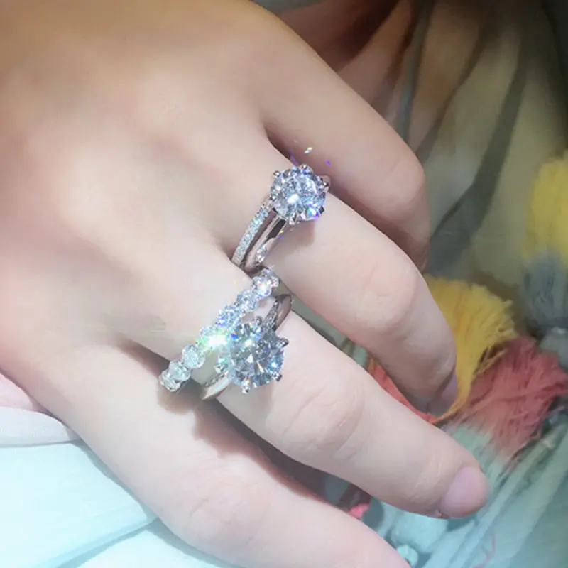 S925 Sterling Silver Solitaire Diamond Ring 123
