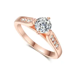 Classic foreign hot hand decorated Korean minimalist engagement rose gold plated ring Nvjie high-grade zircon - 6.5 - View 1