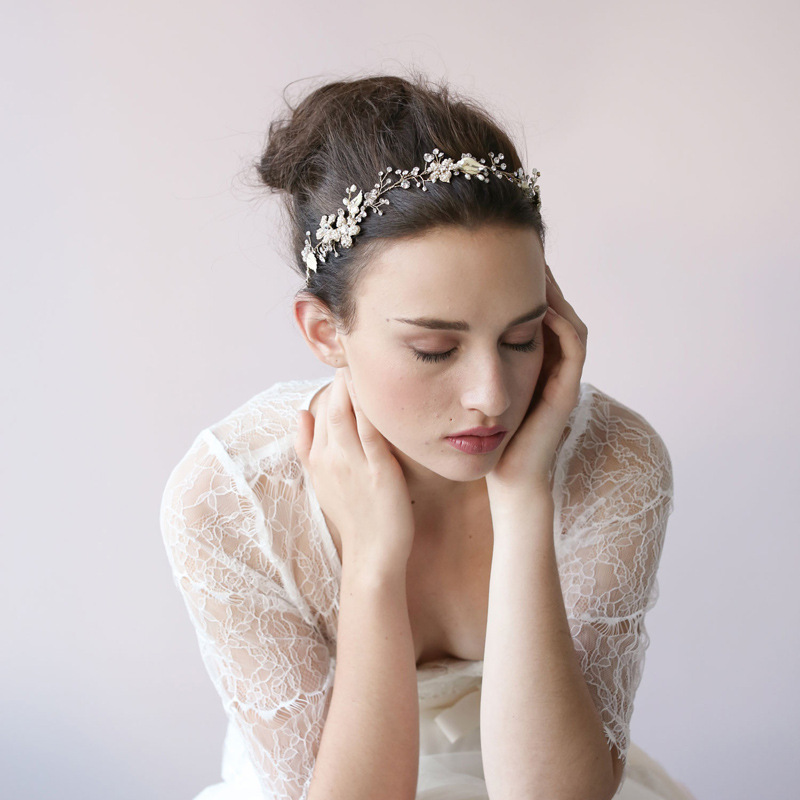 European and American high-end wedding bride Pearl crystal ornament jewelry crown hair headdress handmade jewelry trade — foto 5