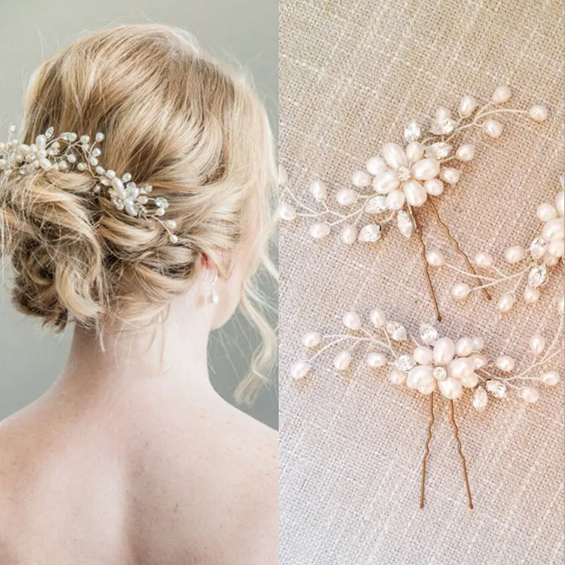 Supply Korean Bride Handmade Pearl Crystal Clip Wedding Headdress