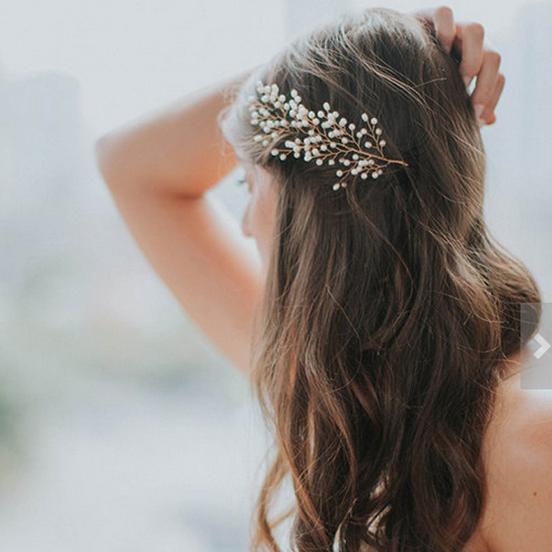 The bride wedding outdoor shooting handmade pearl comb shape sample leaves hair headdress spot wholesale — foto 2