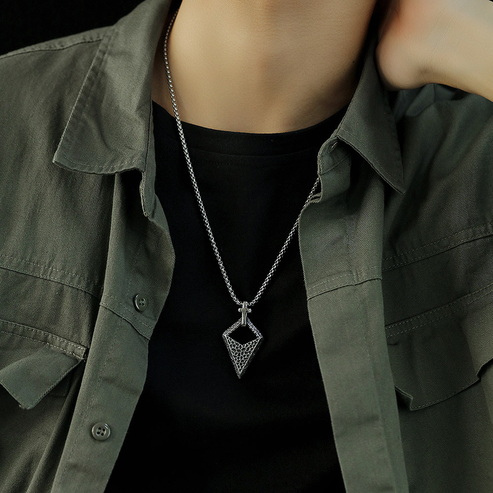 Retro Cross Triangle Men's Titanium Steel Pendant Personalized Hip Hop Necklace