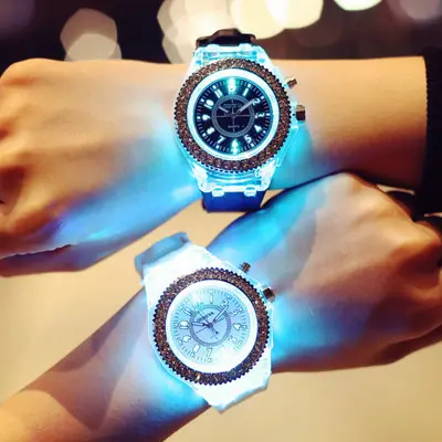 LED Luminous Watches Geneva Women Quartz Watch Ladies Silicone