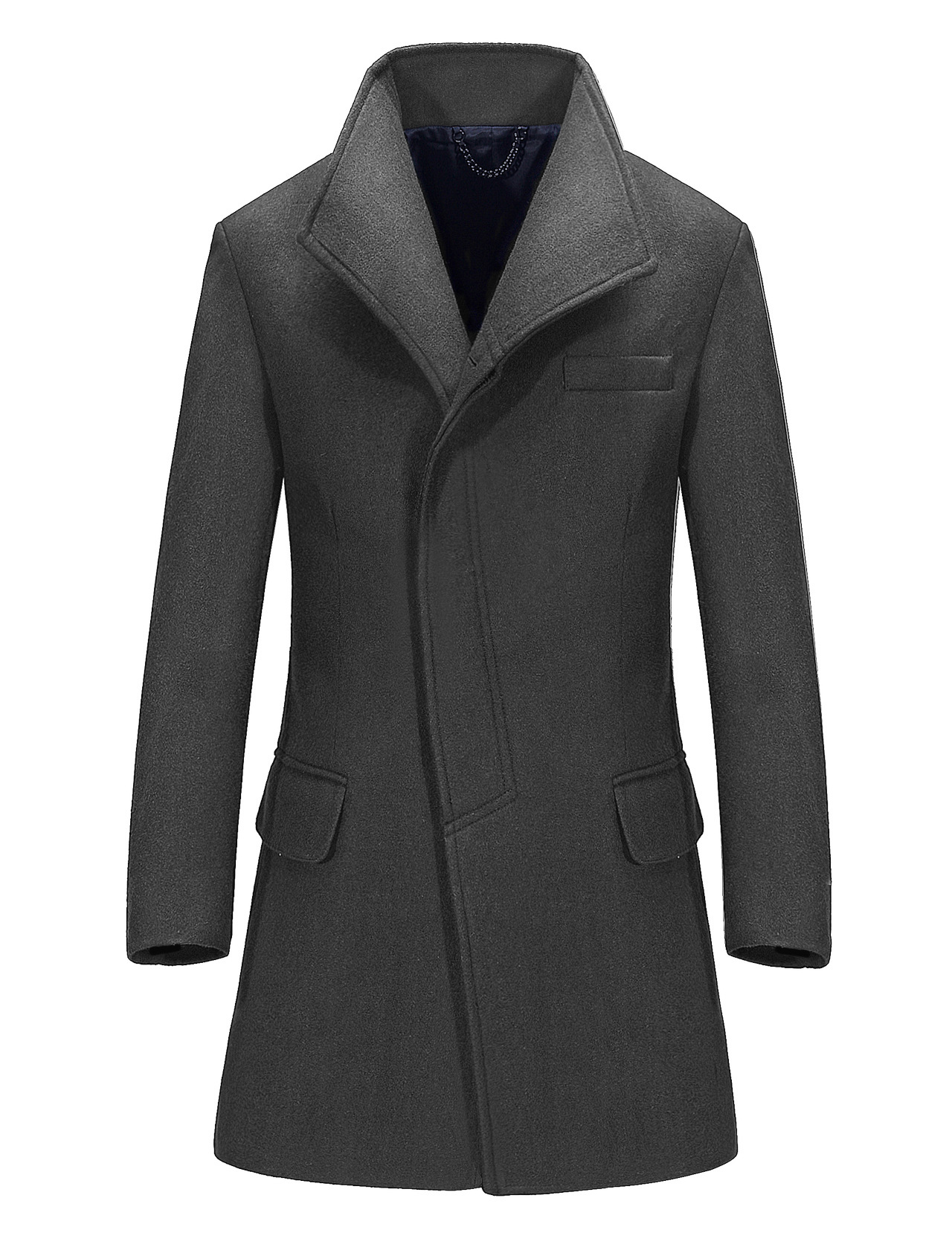 Long mid-length men's wool coat in Grey
