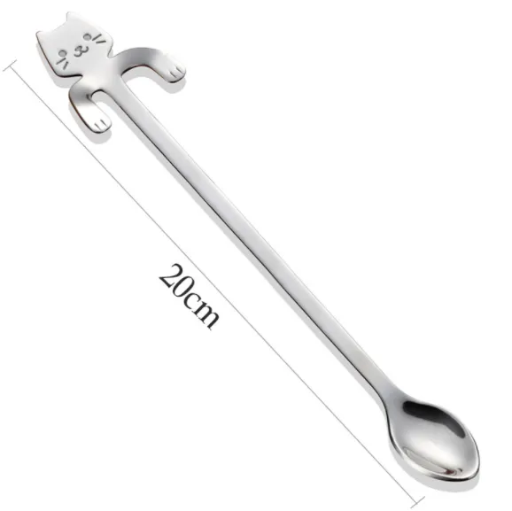 Coffee spoon, 304 creative stainless spoon, dessert spoon, cute cartoonhandle, hangingfeces coffee spoon - Cat Spoon Long Handle