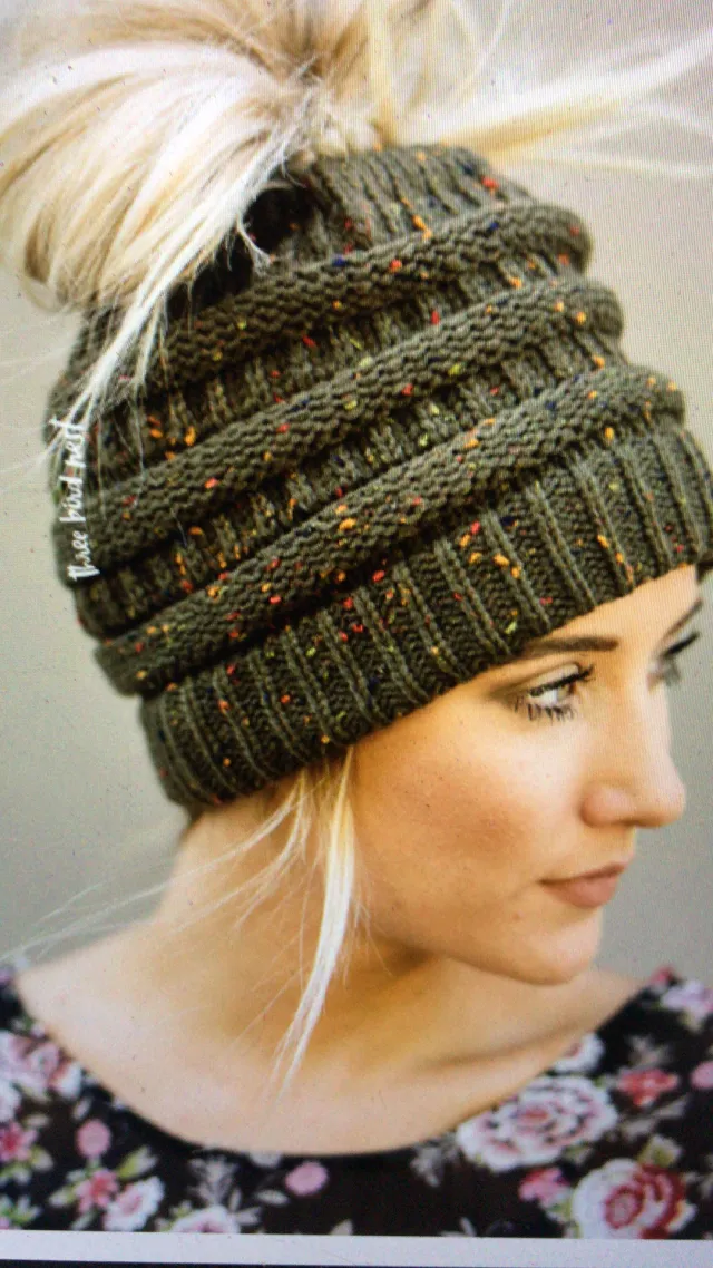 European And American Autumn And Winter Sells Through CC Stickers And Knitted Horsetail Hats Olive - Shop at LoveMi
