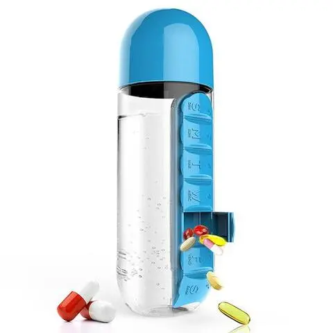Outdoor Portable One Week Water Cup With Medicine Box Blue 2Pcs - Shop at LoveMi