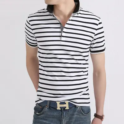 Summer Polo Men's Casual Lapel Striped T-shirt Men