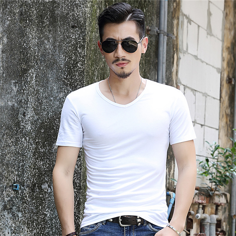 Pure cotton slim V-neck short sleeve