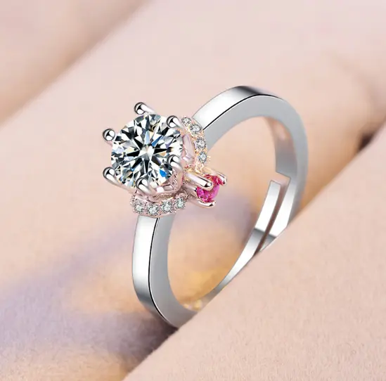 Classic six claw single diamond ring simulation