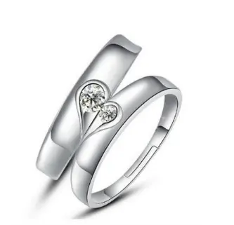 Silver Heart Diamond Ring Couple Love Wedding Engagement Men
