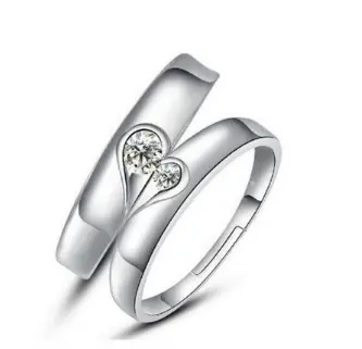 Silver heart diamond ring couple love wedding