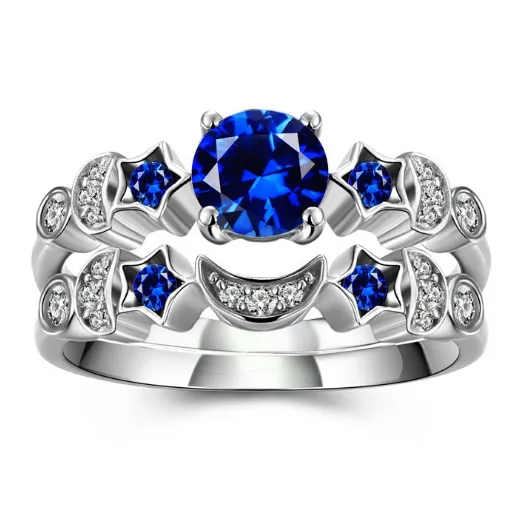 New creative moon ring women Europe and the United States inlaid blue gem engagement ring - Shop at LoveMi