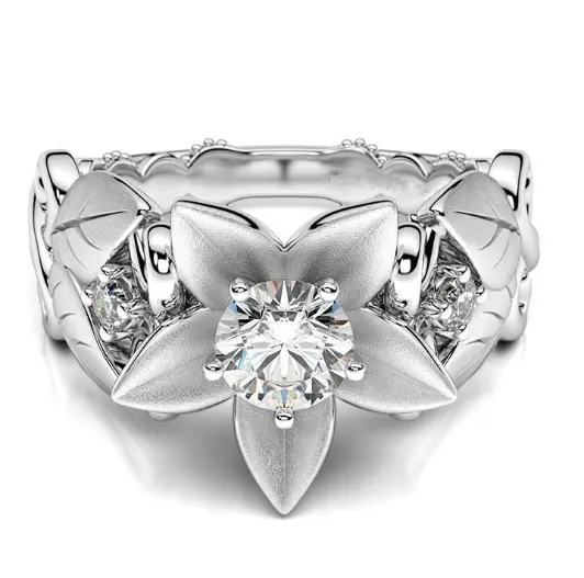 New Hot Rose Flower Engagement Ring Female Models Zircon