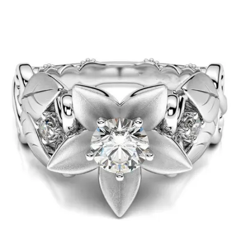 New Hot Rose Flower Engagement Ring Female Models Zircon
