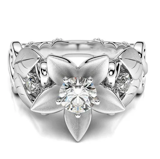 New hot rose flower engagement ring female models zircon ring creative branches ring jewelry - Shop at LoveMi