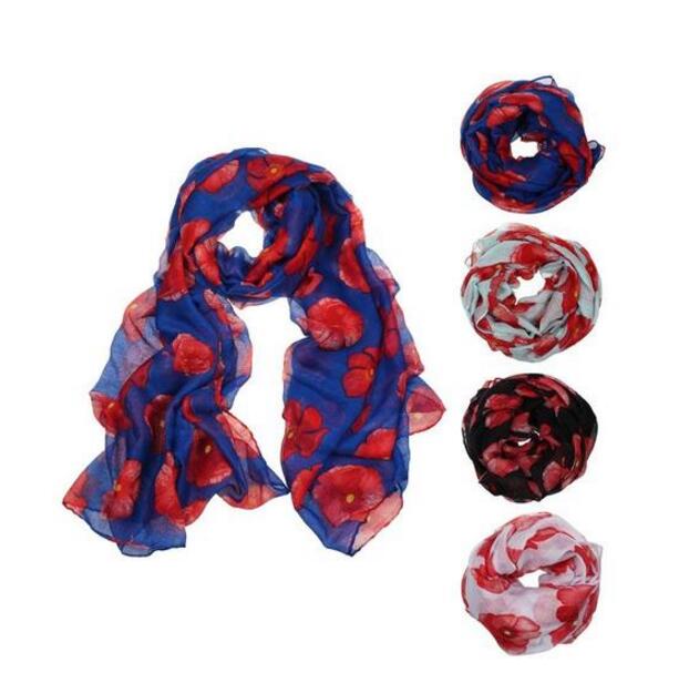 Red Poppy Scarf Print Long Scarves Flower