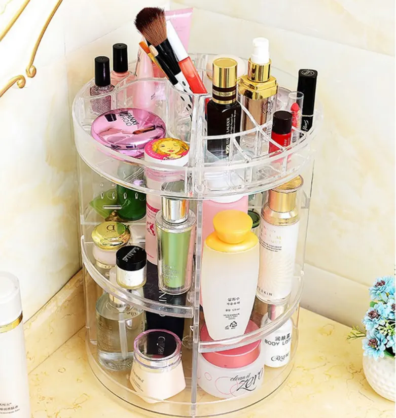 Makeup Organizer 360 Rotating Plastic Cosmetics Storage Case Detachable