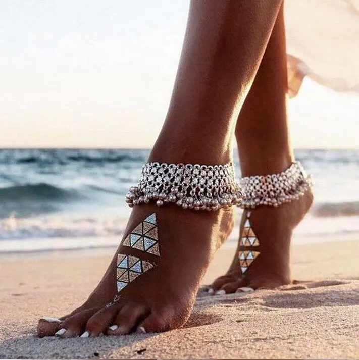 Boho Anklets Bohemian Silver Color Anklet Chain Bell Beads