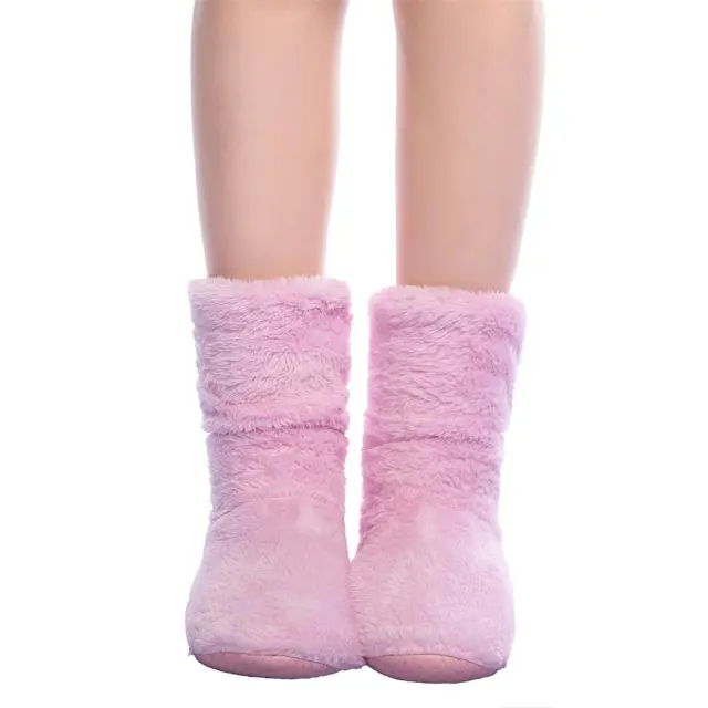 & Women Plush Home shoe Coral Fleece Indoor Floor Sock Winter Foot Warmer Soft bottom slippers Pink - Shop at LoveMi