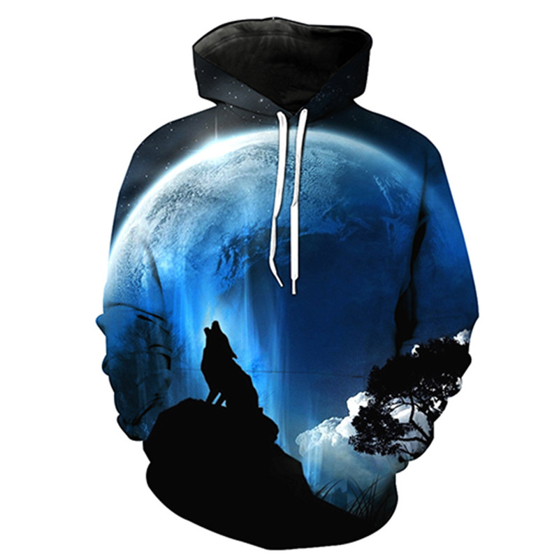 Fashion Men's 3D Wolf Hooded Sweatshirt